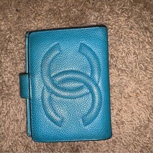 CHANEL Turquoise Leather Card Holder